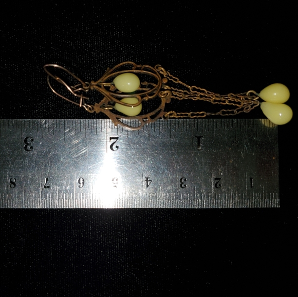 5 Pairs Vintage Brass and Glass Dangle Earrings BOHO Delicate Fillagree Lacy - Picture 11 of 12